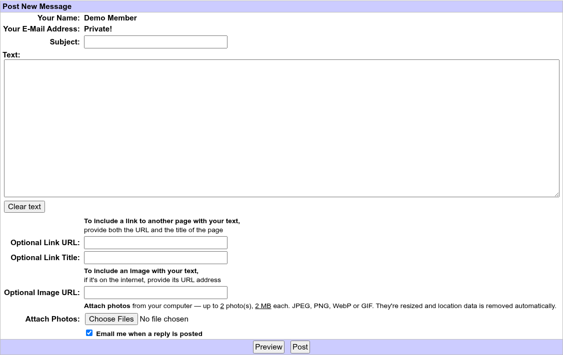 The post form with the new Attach Photos button